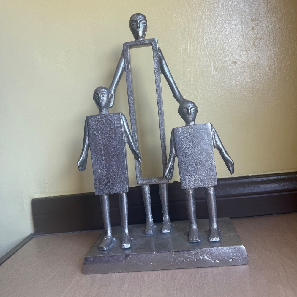 Unbranded Brutalist Metal Family Sculpture Home Decor Silver Excellent Abstract